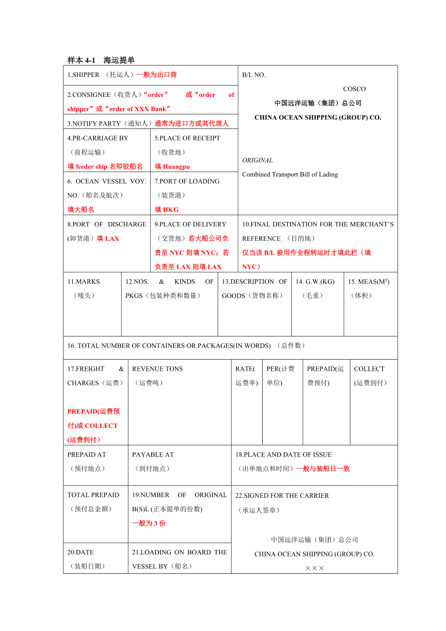 國際海運的正確提單方式